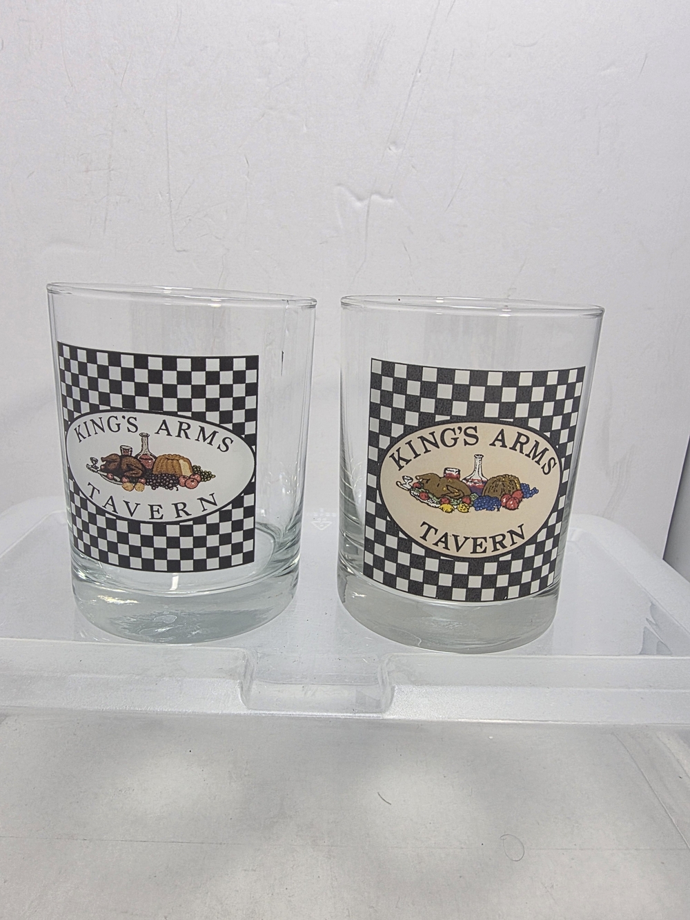 2 Homer Laughlin Colonial Williamsburg King's Arms Tavern Rocks Glasses (A4)